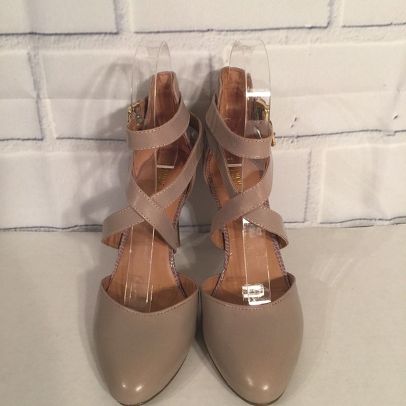 Nine West Shoes - Nine West Brennano Taupe Criss Cross Strap Heels